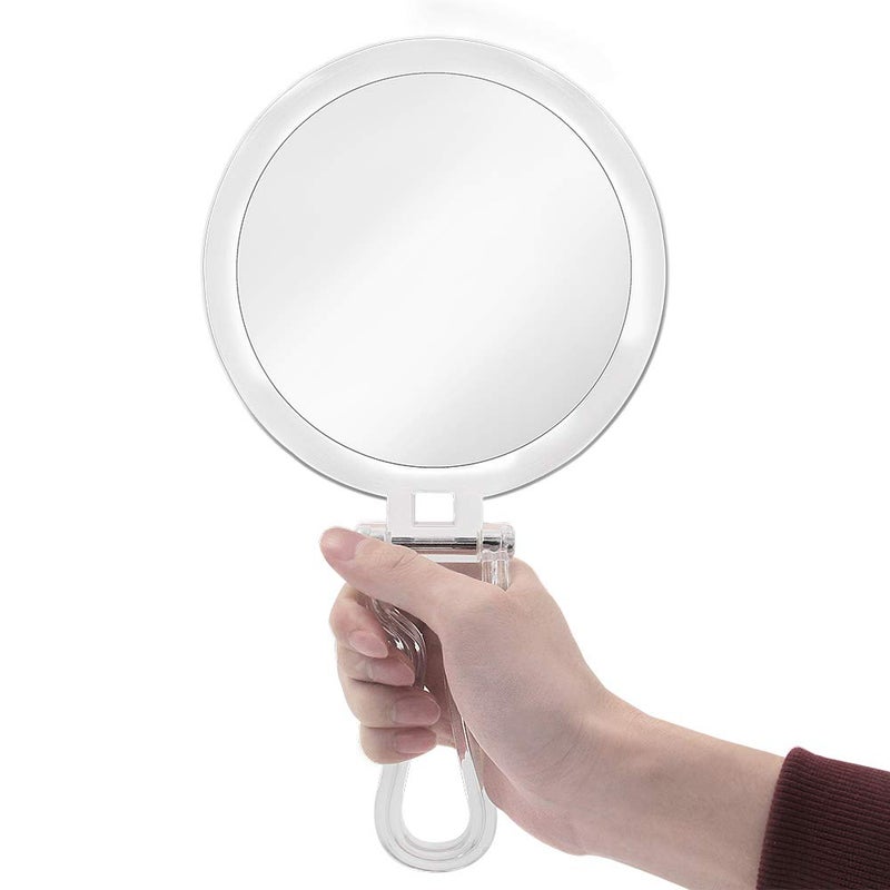 Cheftick Double Sided Hand Held Mirror - 1X & 7X Magnifying Handheld Makeup Mirror with Adjustable Folding Handle, Portable, Transparent & Round (6") - Image 2